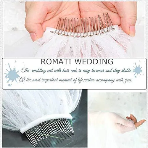 Wedding Veil Comb Bridal Cathedral Veil 1 Tier Drop Veil Wedding Rhinestones Hair Comb for Brides, 118 Inches (118"W-118"L,White)