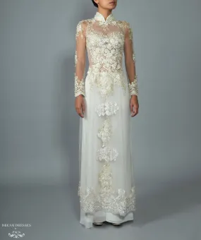 White Bridal Ao Dai | Custom Made Vietnamese Bridal Dress (#NADINE)