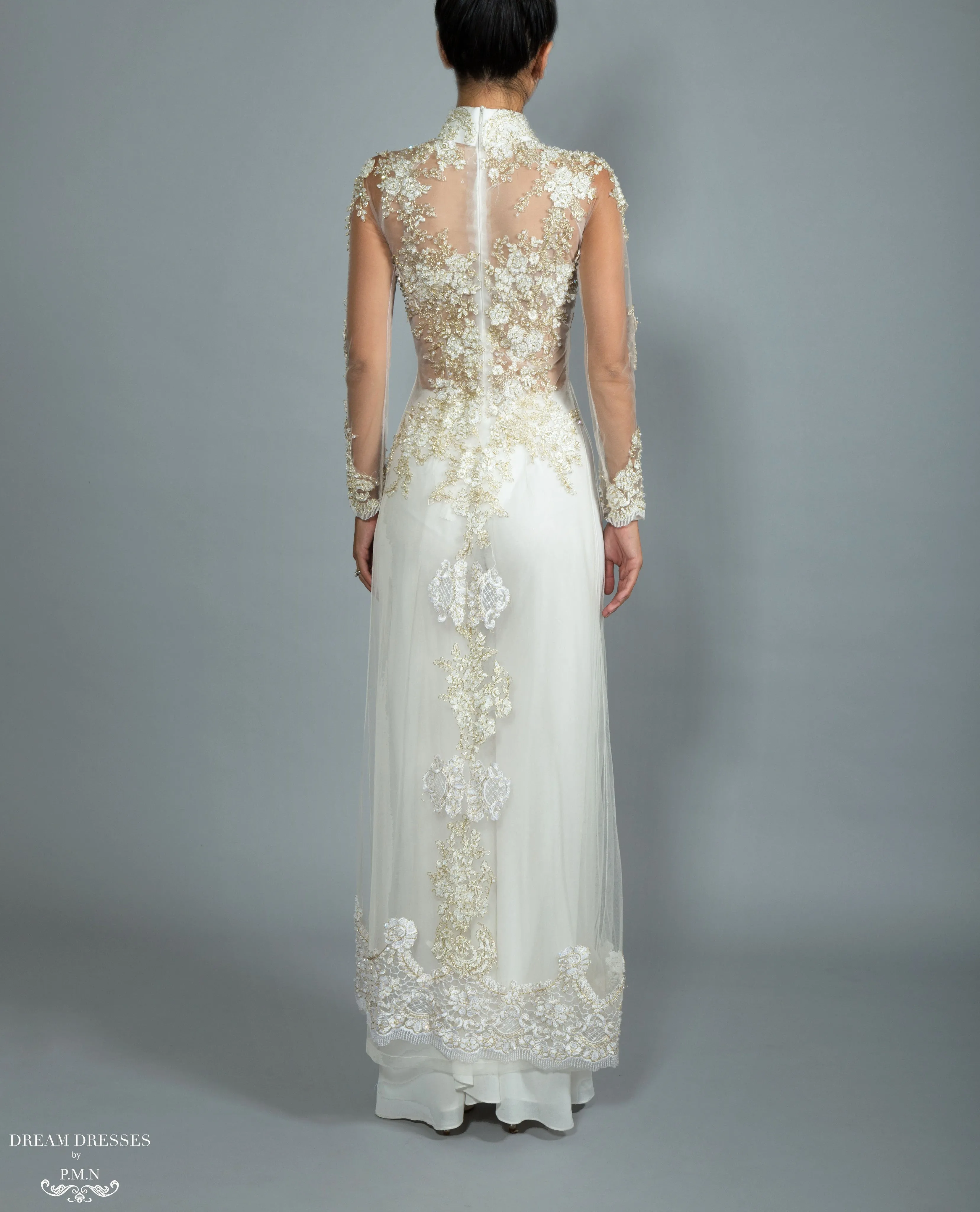 White Bridal Ao Dai | Custom Made Vietnamese Bridal Dress (#NADINE)
