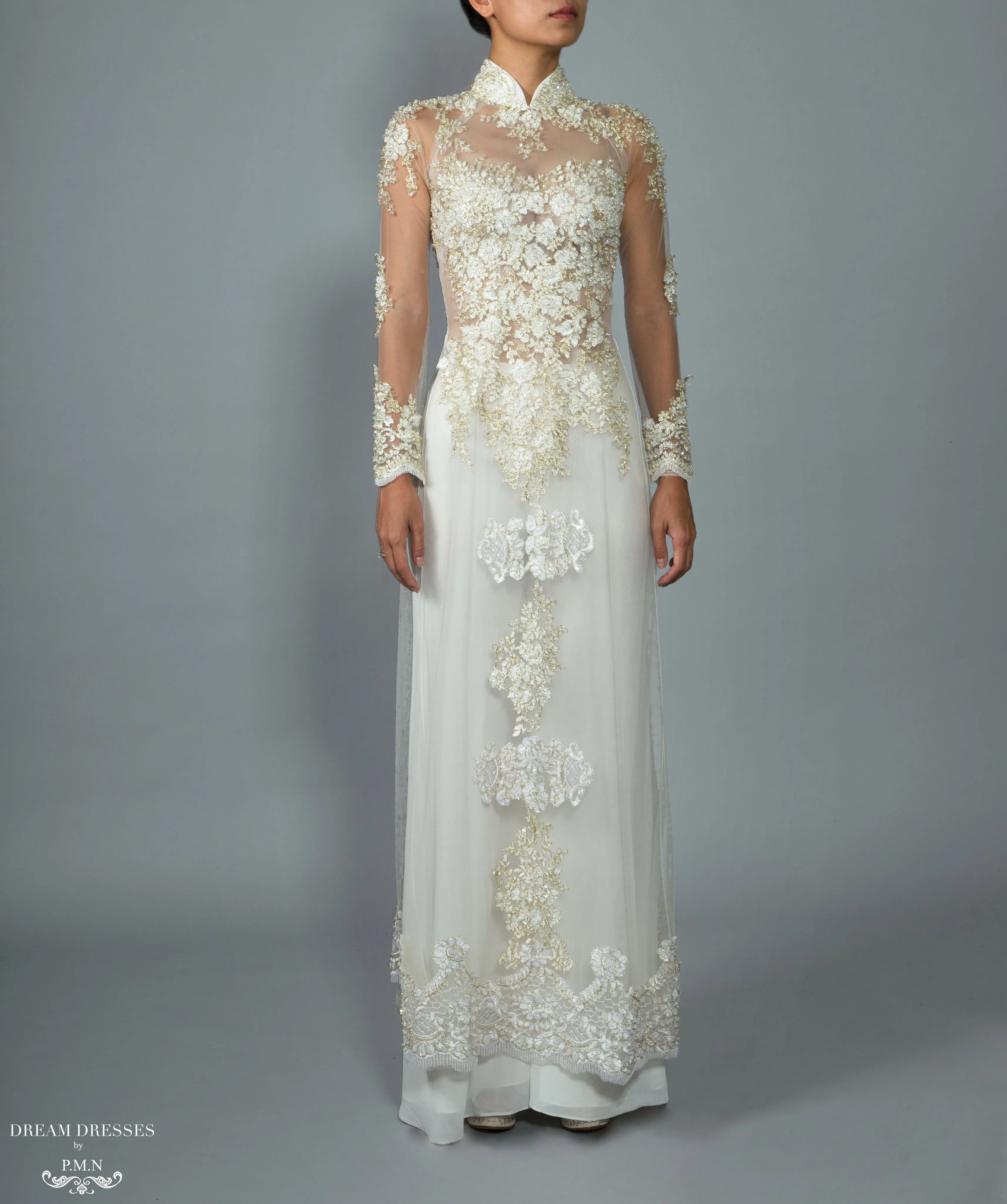 White Bridal Ao Dai | Custom Made Vietnamese Bridal Dress (#NADINE)