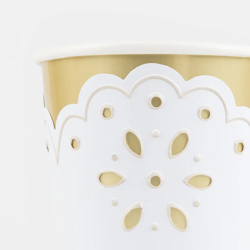 White Lace Party Cups 6pk.