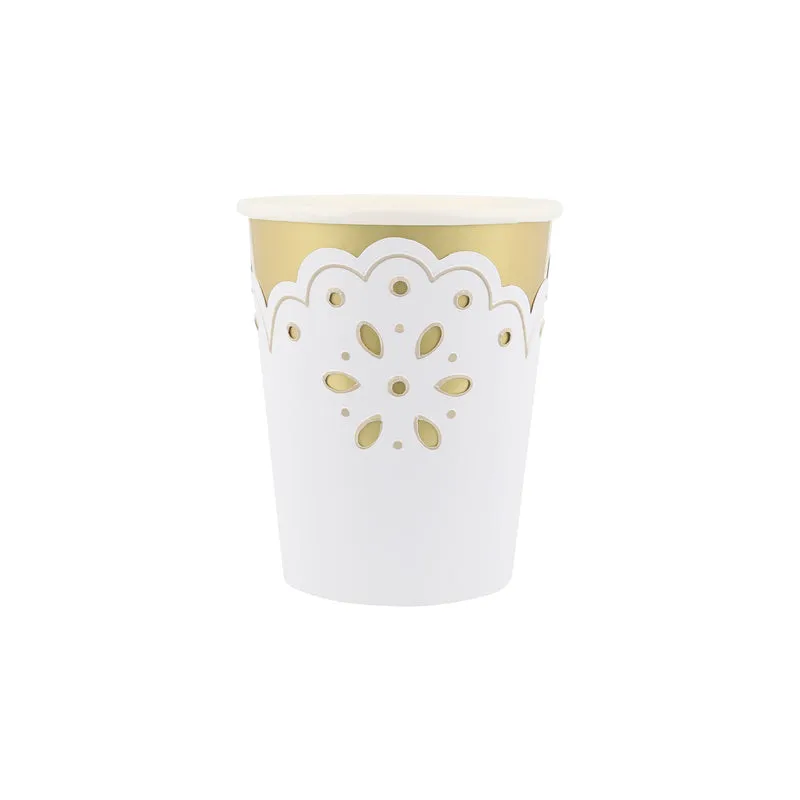 White Lace Party Cups 6pk.