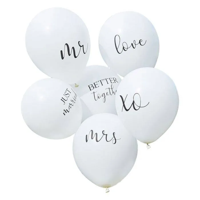 White Latex Graphic Wedding Balloon Bouquet - Pack of 6 S5026