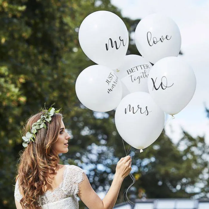 White Latex Graphic Wedding Balloon Bouquet - Pack of 6 S5026