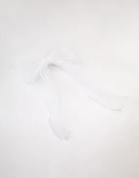 White Organza Fabric & Pearl Bow Hair Clip