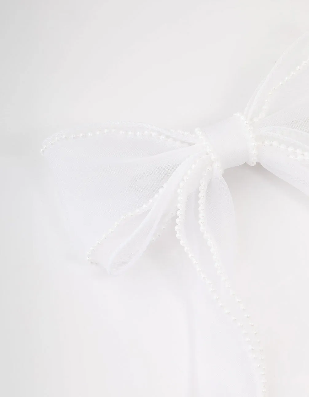 White Organza Fabric & Pearl Bow Hair Clip