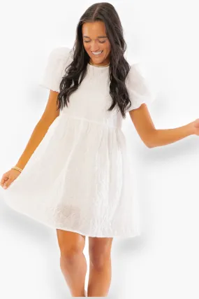 White Puff Sleeve Textured Dress