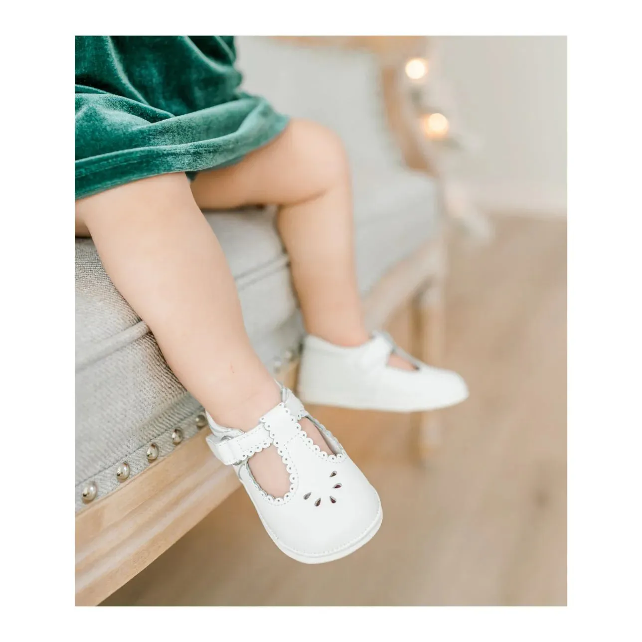 White scalloped t-strap mary jane