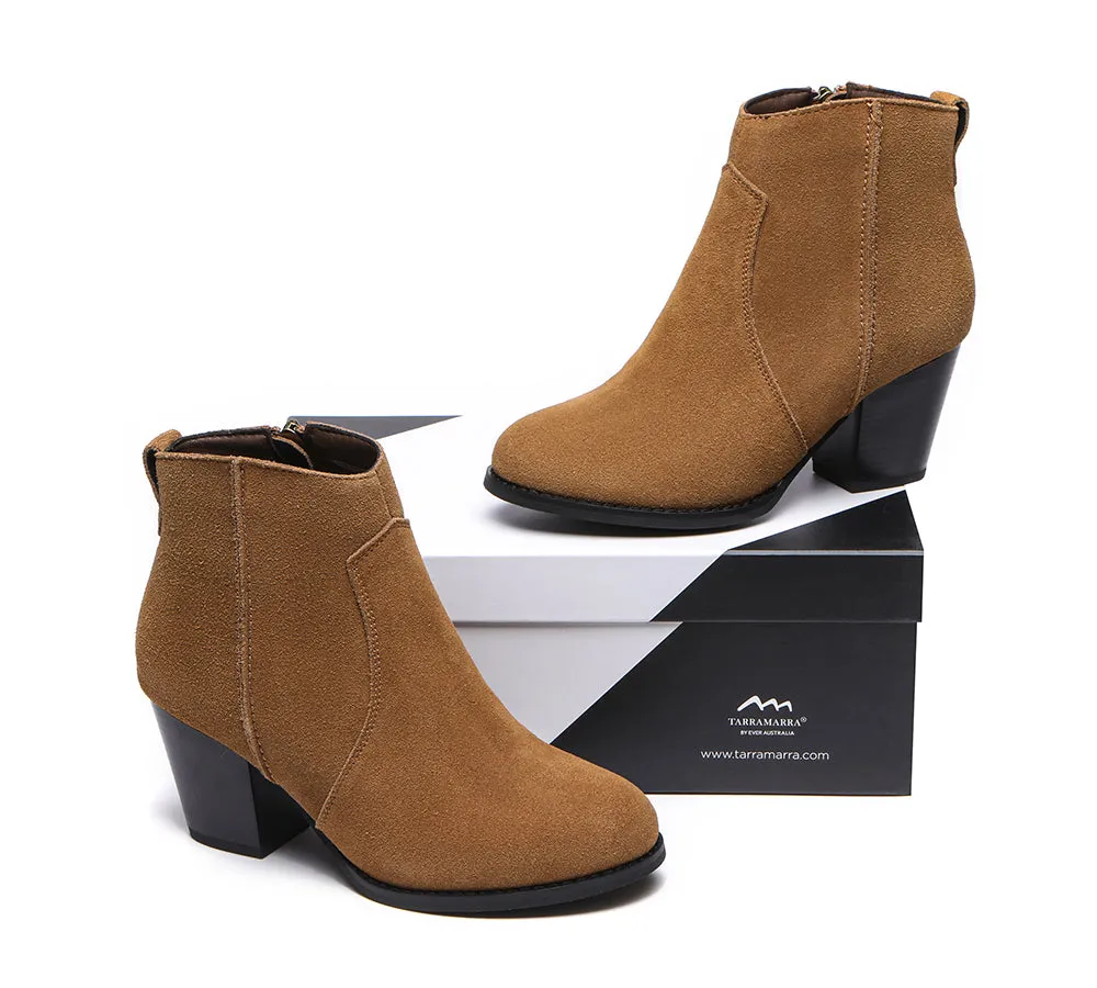 Women Boots Ankle Leather Zipper Block Heels Velora