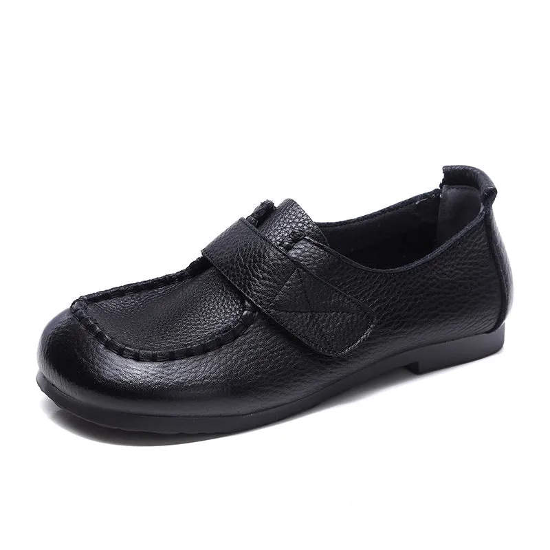 Women Handmade Velcro Loafers Leather Comfort Flat Mother Shoes