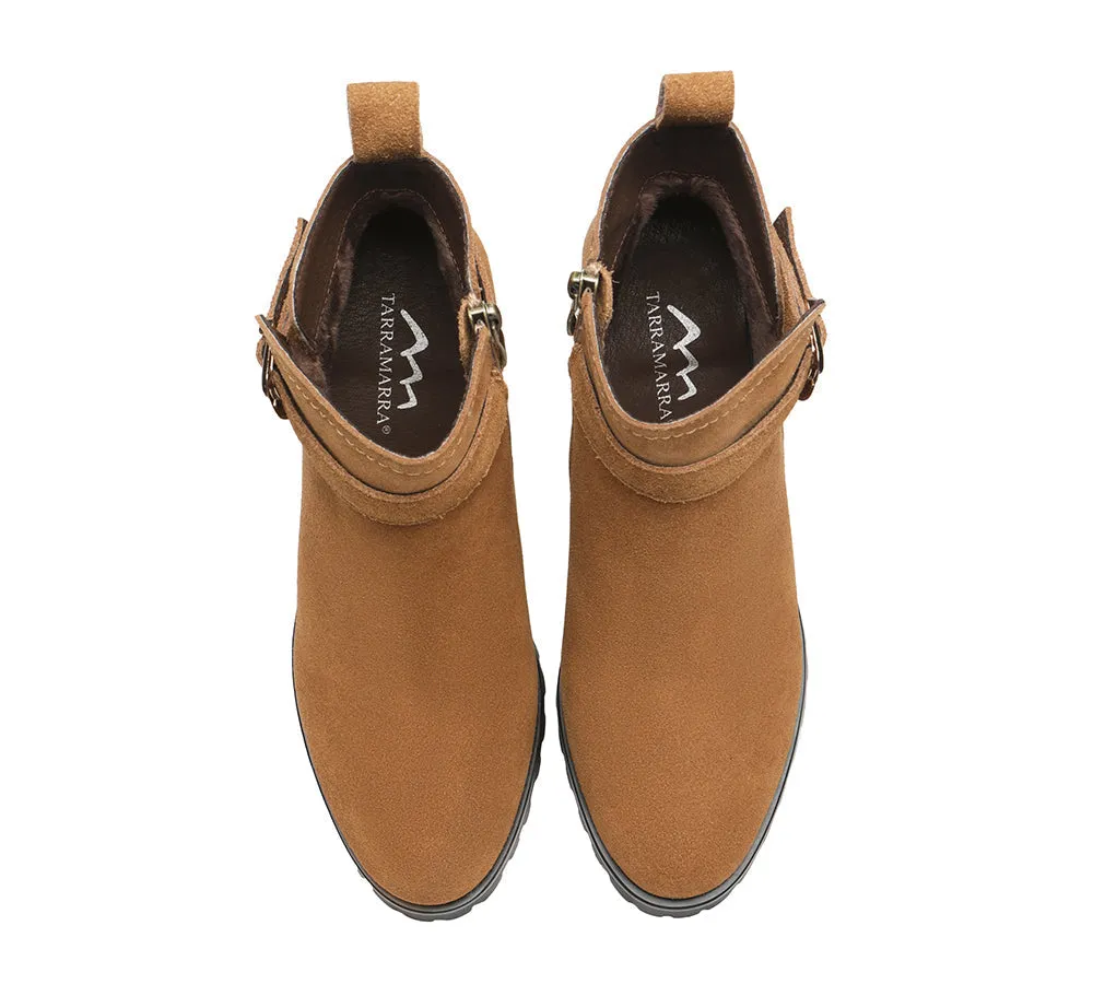 Women Heels Suede Leather Zipper Ankle Block Heel Boots Vica
