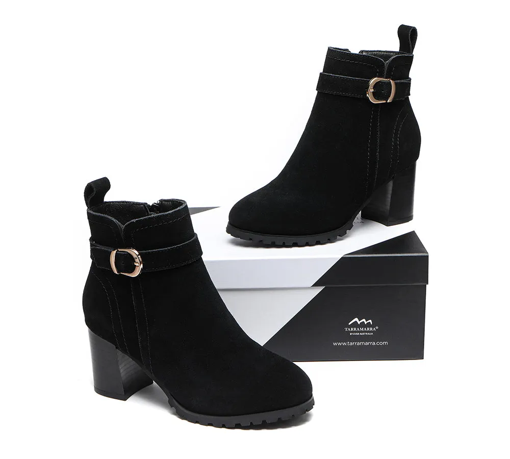 Women Heels Suede Leather Zipper Ankle Block Heel Boots Vica