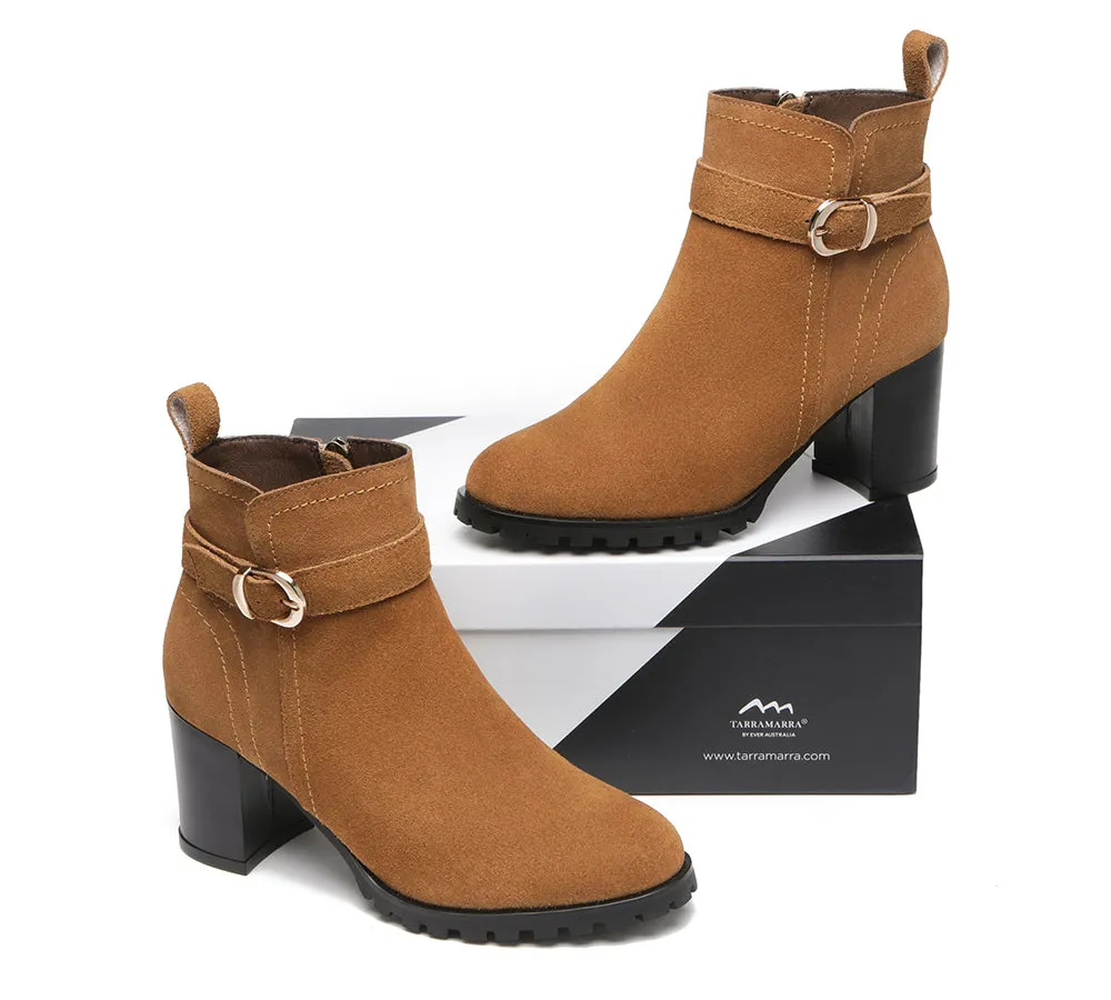 Women Heels Suede Leather Zipper Ankle Block Heel Boots Vica