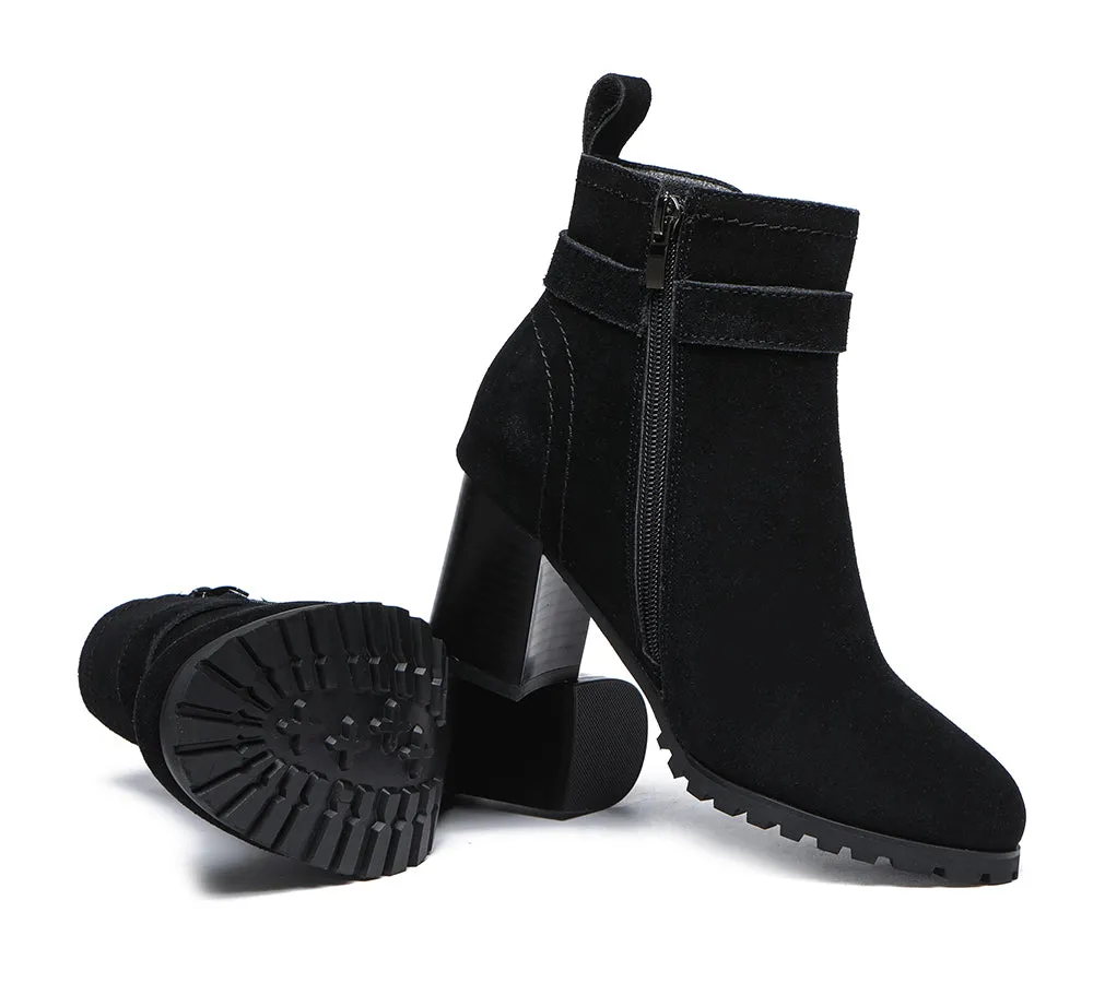 Women Heels Suede Leather Zipper Ankle Block Heel Boots Vica