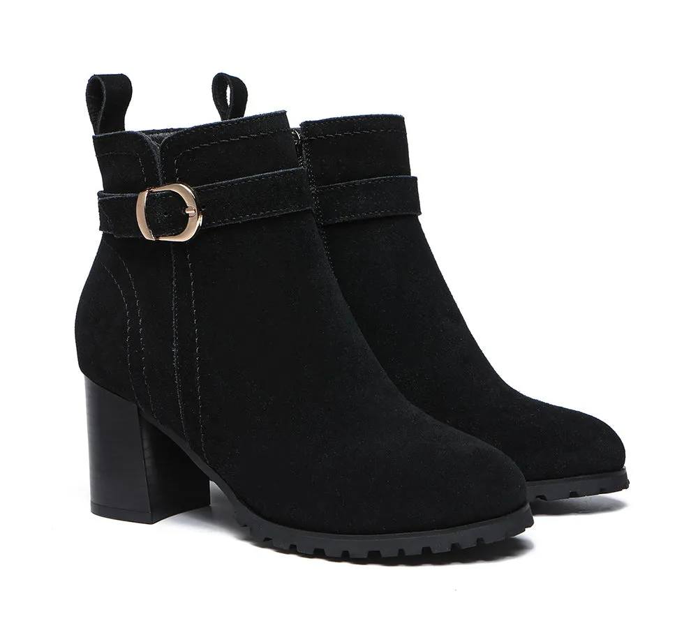 Women Heels Suede Leather Zipper Ankle Block Heel Boots Vica
