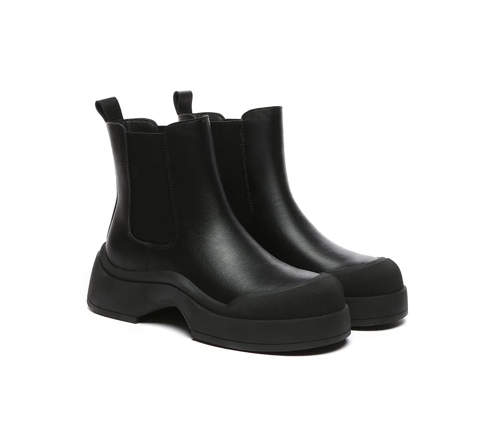 Women Leather Ankle Chunky Boots Mindy