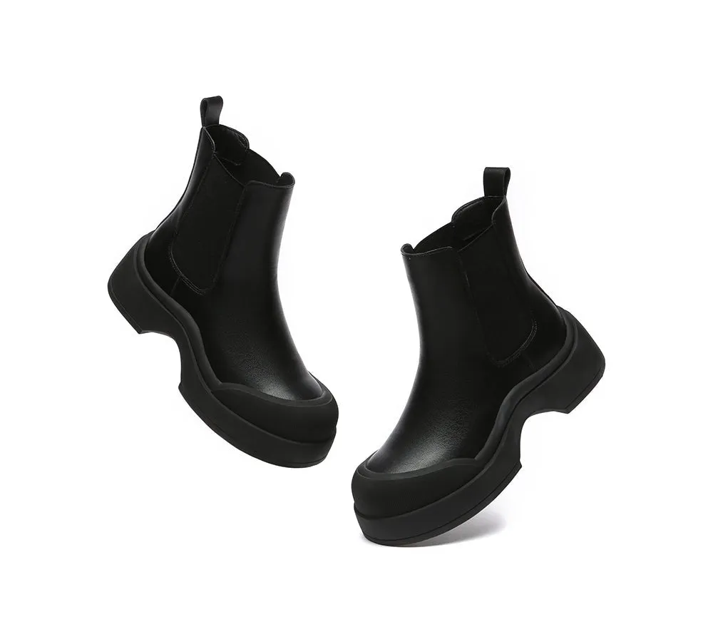 Women Leather Ankle Chunky Boots Mindy