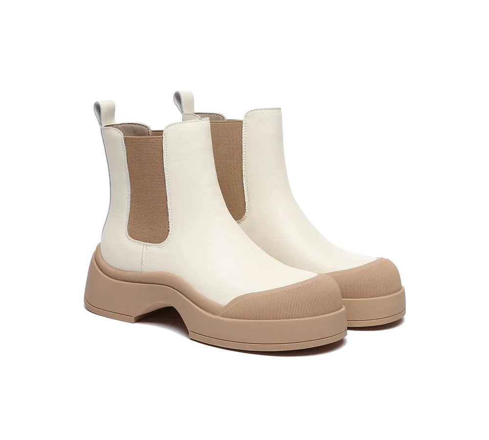 Women Leather Ankle Chunky Boots Mindy