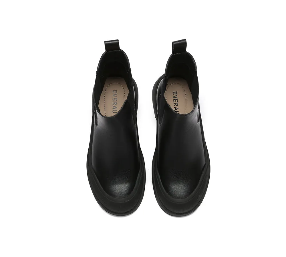 Women Leather Ankle Chunky Boots Mindy