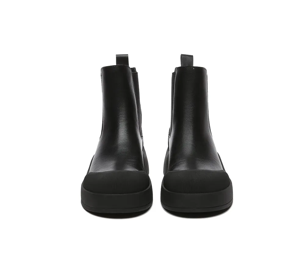 Women Leather Ankle Chunky Boots Mindy