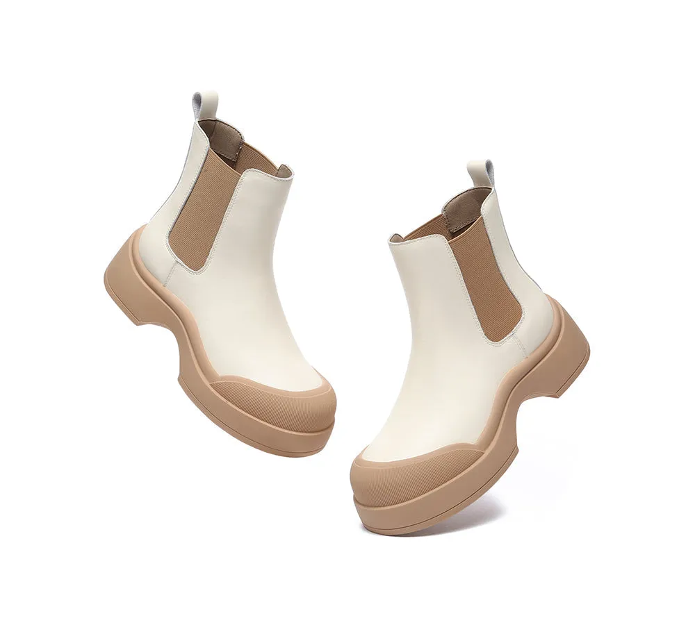 Women Leather Ankle Chunky Boots Mindy