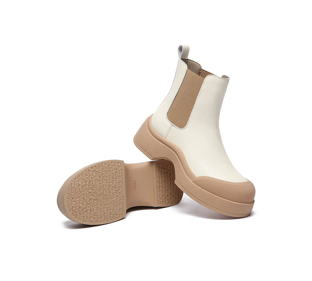 Women Leather Ankle Chunky Boots Mindy