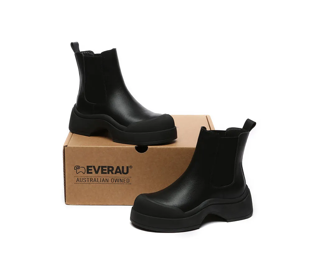 Women Leather Ankle Chunky Boots Mindy