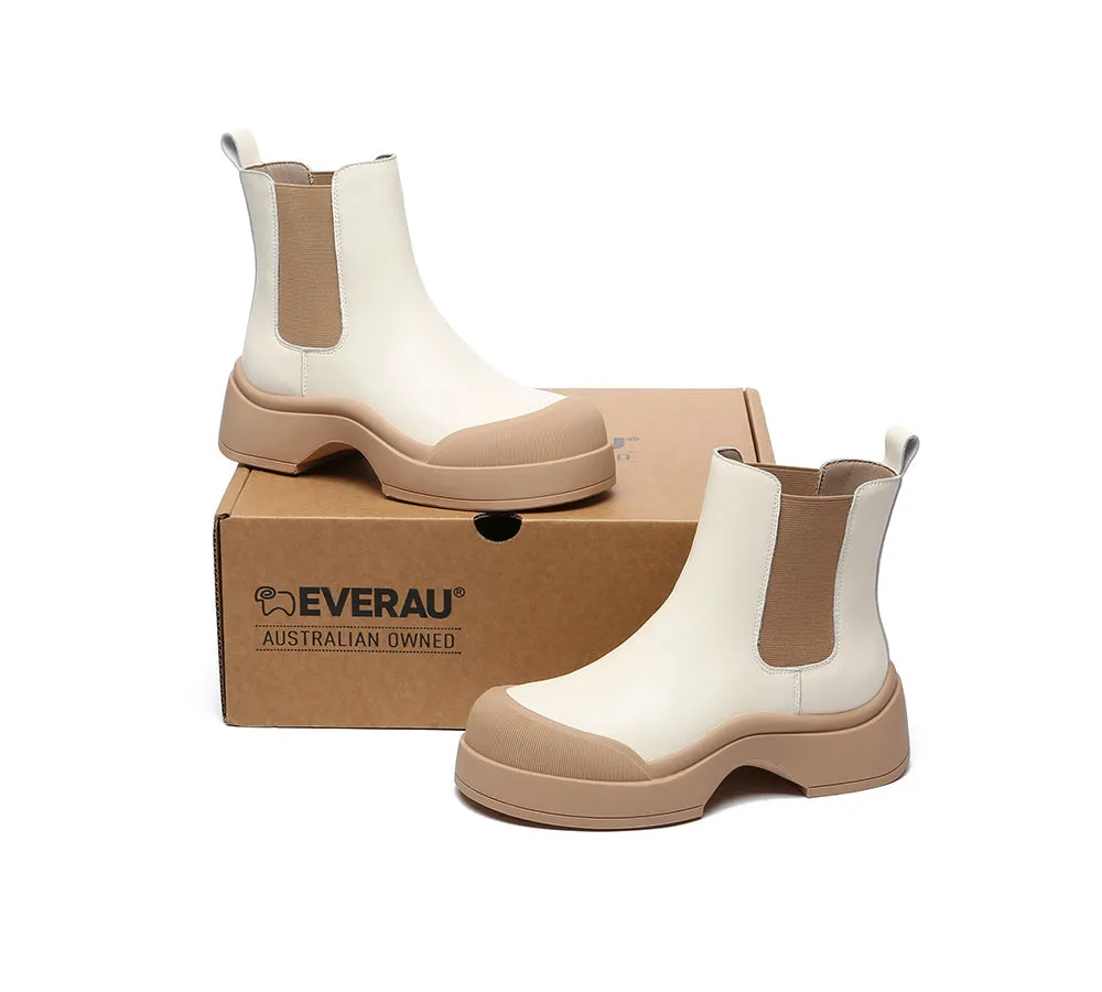 Women Leather Ankle Chunky Boots Mindy