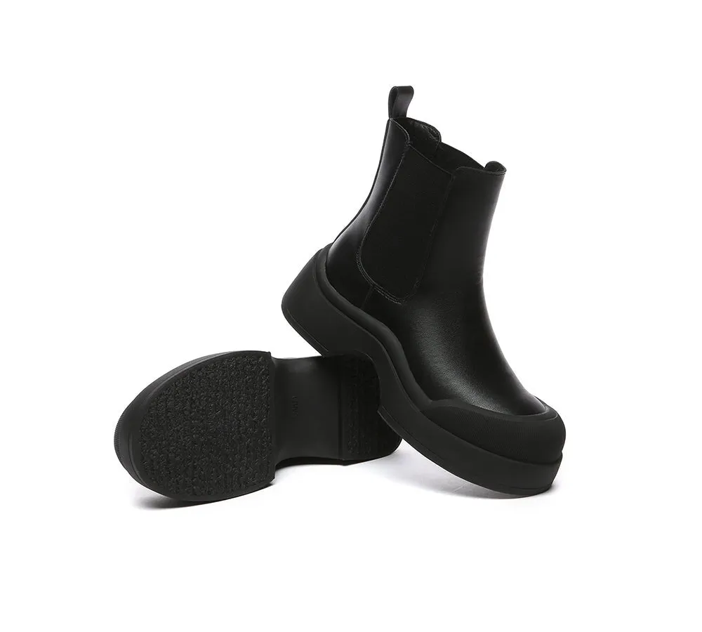 Women Leather Ankle Chunky Boots Mindy
