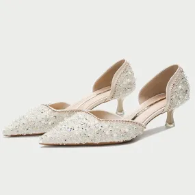 Women's Crystal Pointed Toe Medium Heel Pumps