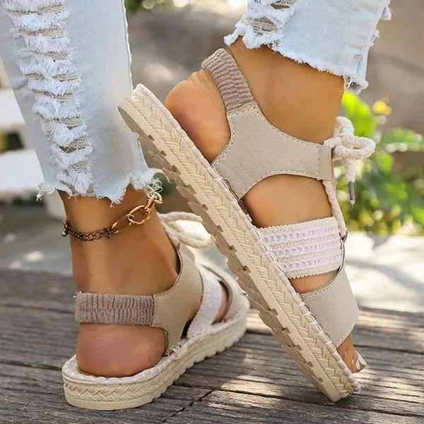 Women's Flat Open-Toe Strappy Roman Sandals with Adjustable Back Elastic 42181411C