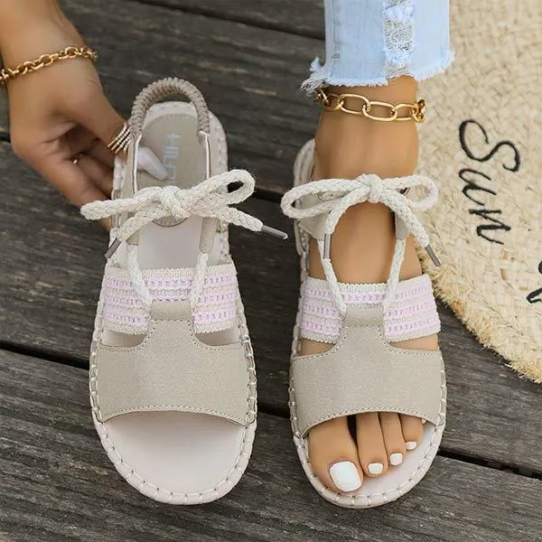 Women's Flat Open-Toe Strappy Roman Sandals with Adjustable Back Elastic 42181411C