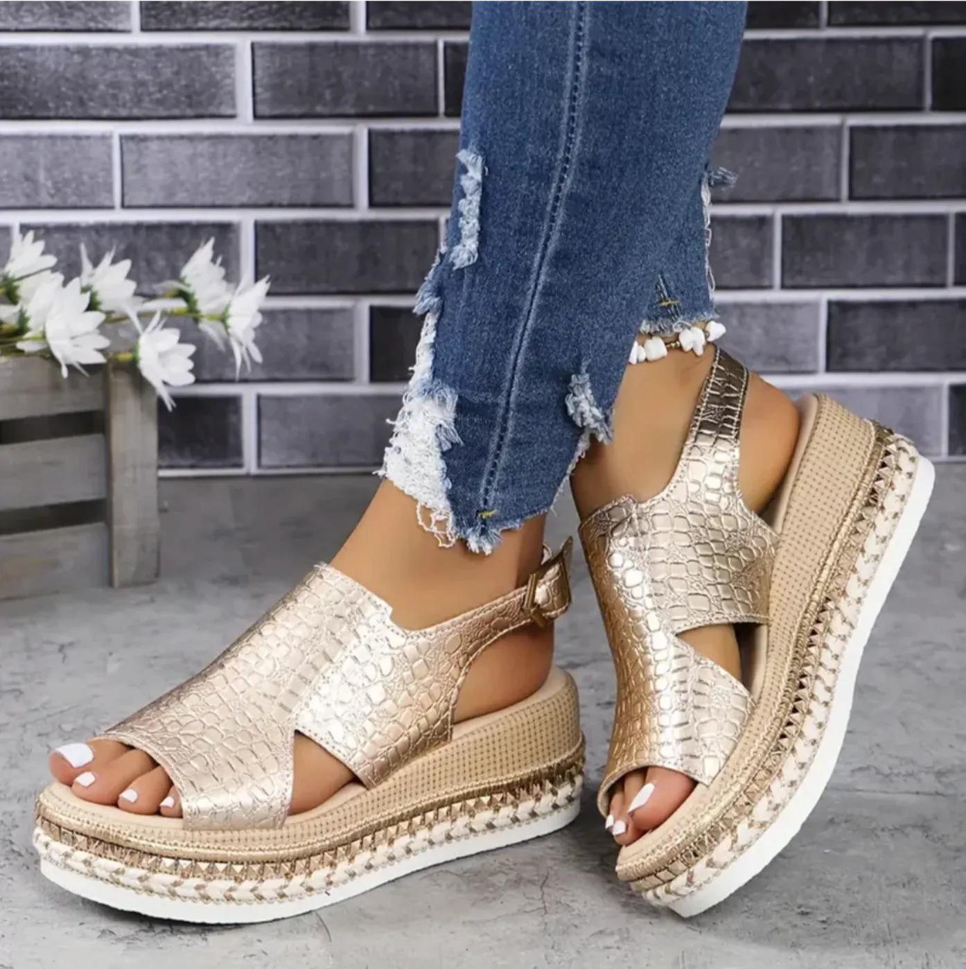 Women's Platform Sandals | Chic Metallic Design