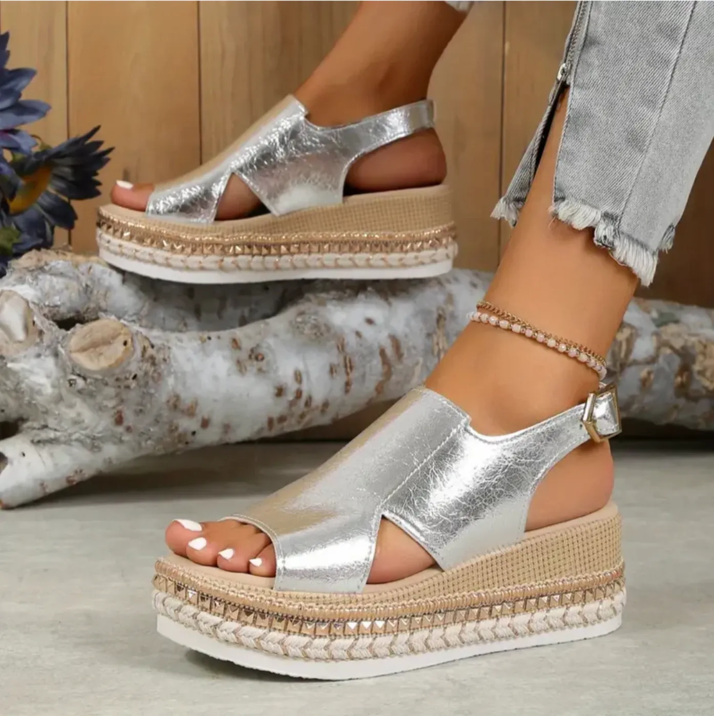 Women's Platform Sandals | Chic Metallic Design