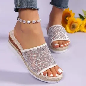 Women's Platform Wedge Sandals with Mesh Straps 33862560C