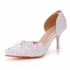 Women's Slip-On Wedding Shoes Closed Toe Mid-Heeled Bridal Shoes